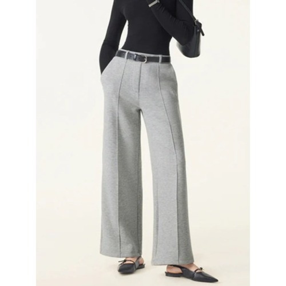 OGL Women's High Waisted Straight Leg Pull On Pants Heather Gray XS New